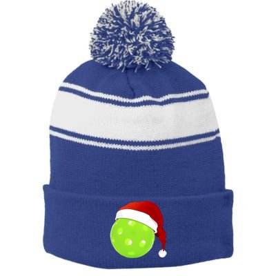 Christmas Santa Claus Hat On A Pickleball Funny Gift Stripe Pom Pom Beanie