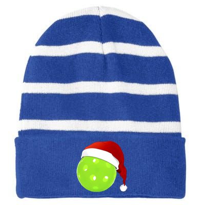 Christmas Santa Claus Hat On A Pickleball Funny Gift Striped Beanie with Solid Band