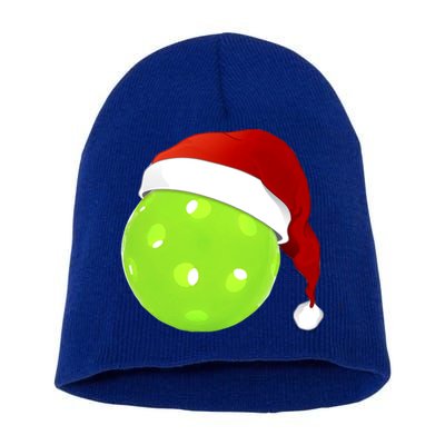 Christmas Santa Claus Hat On A Pickleball Funny Gift Short Acrylic Beanie