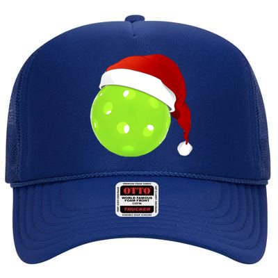 Christmas Santa Claus Hat On A Pickleball Funny Gift High Crown Mesh Back Trucker Hat