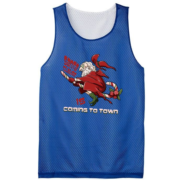 Christmas Santa Claus Is Coming Funny Santa Claus Gift Mesh Reversible Basketball Jersey Tank