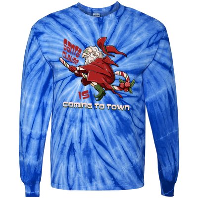 Christmas Santa Claus Is Coming Funny Santa Claus Gift Tie-Dye Long Sleeve Shirt