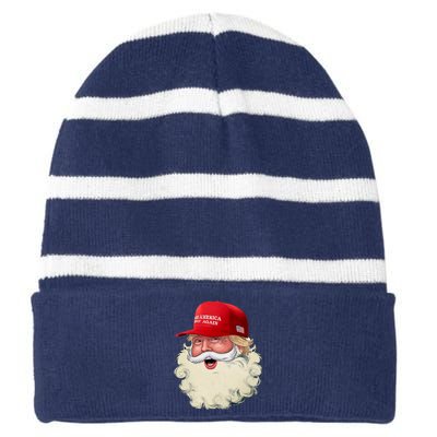 Christmas Santa Claus Donald Trump Make America Great Again Striped Beanie with Solid Band