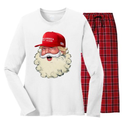 Christmas Santa Claus Donald Trump Make America Great Again Women's Long Sleeve Flannel Pajama Set 