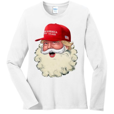 Christmas Santa Claus Donald Trump Make America Great Again Ladies Long Sleeve Shirt