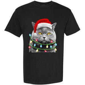 Cat Santa Christmas Tree Lights Xmas Girls Boy Meowy Catmas Garment-Dyed Heavyweight T-Shirt