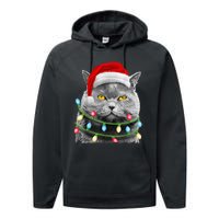 Cat Santa Christmas Tree Lights Xmas Girls Boy Meowy Catmas Performance Fleece Hoodie