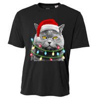 Cat Santa Christmas Tree Lights Xmas Girls Boy Meowy Catmas Cooling Performance Crew T-Shirt