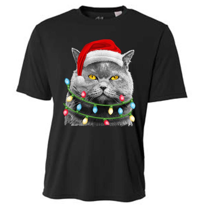 Cat Santa Christmas Tree Lights Xmas Girls Boy Meowy Catmas Cooling Performance Crew T-Shirt