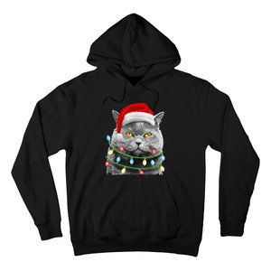 Cat Santa Christmas Tree Lights Xmas Girls Boy Meowy Catmas Hoodie