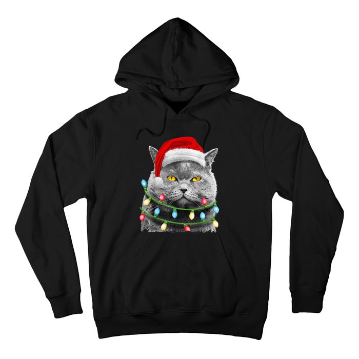 Cat Santa Christmas Tree Lights Xmas Girls Boy Meowy Catmas Hoodie