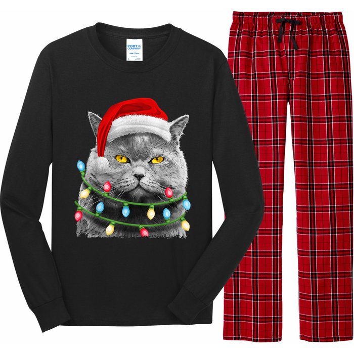 Cat Santa Christmas Tree Lights Xmas Girls Boy Meowy Catmas Long Sleeve Pajama Set