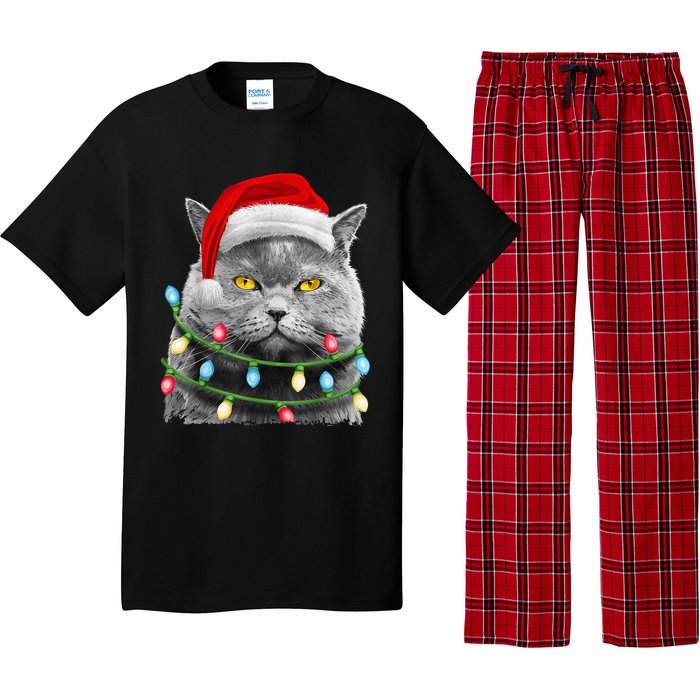 Cat Santa Christmas Tree Lights Xmas Girls Boy Meowy Catmas Pajama Set