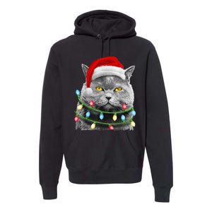 Cat Santa Christmas Tree Lights Xmas Girls Boy Meowy Catmas Premium Hoodie