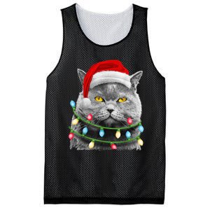 Cat Santa Christmas Tree Lights Xmas Girls Boy Meowy Catmas Mesh Reversible Basketball Jersey Tank