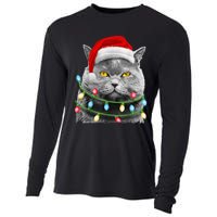 Cat Santa Christmas Tree Lights Xmas Girls Boy Meowy Catmas Cooling Performance Long Sleeve Crew