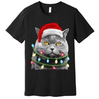 Cat Santa Christmas Tree Lights Xmas Girls Boy Meowy Catmas Premium T-Shirt