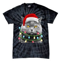 Cat Santa Christmas Tree Lights Xmas Girls Boy Meowy Catmas Tie-Dye T-Shirt