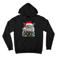 Cat Santa Christmas Tree Lights Xmas Girls Boy Meowy Catmas Tall Hoodie