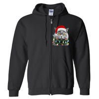 Cat Santa Christmas Tree Lights Xmas Girls Boy Meowy Catmas Full Zip Hoodie