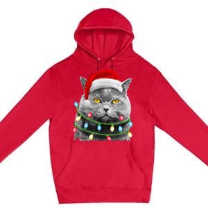 Cat Santa Christmas Tree Lights Xmas Girls Boy Meowy Catmas Premium Pullover Hoodie