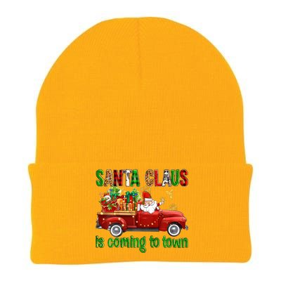 Christmas Santa Claus Is Coming To Town Xmas Red Truck Pjs Gift Knit Cap Winter Beanie