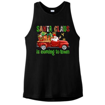 Christmas Santa Claus Is Coming To Town Xmas Red Truck Pjs Gift Ladies PosiCharge Tri-Blend Wicking Tank