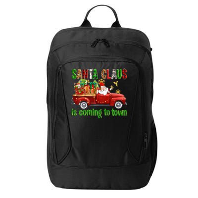 Christmas Santa Claus Is Coming To Town Xmas Red Truck Pjs Gift City Backpack