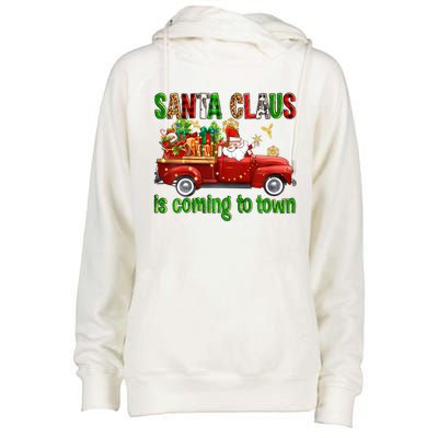 Christmas Santa Claus Is Coming To Town Xmas Red Truck Pjs Gift Womens Funnel Neck Pullover Hood