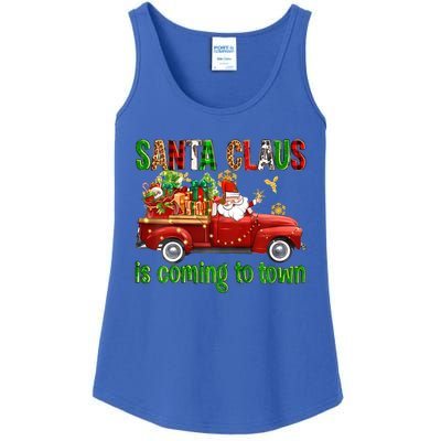 Christmas Santa Claus Is Coming To Town Xmas Red Truck Pjs Gift Ladies Essential Tank