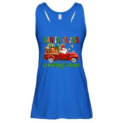 Christmas Santa Claus Is Coming To Town Xmas Red Truck Pjs Gift Ladies Essential Flowy Tank