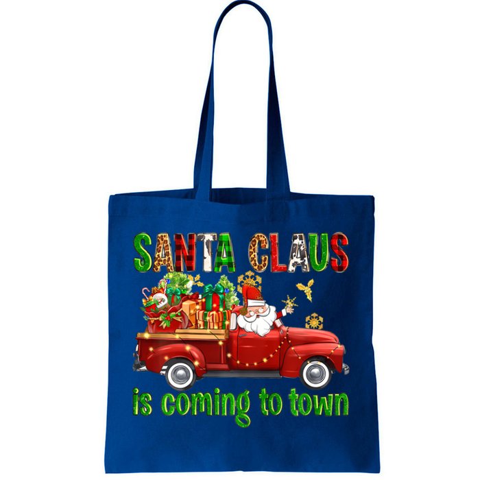 Christmas Santa Claus Is Coming To Town Xmas Red Truck Pjs Gift Tote Bag