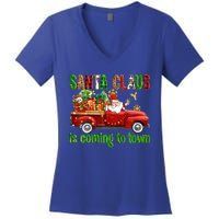 Christmas Santa Claus Is Coming To Town Xmas Red Truck Pjs Gift Women's V-Neck T-Shirt