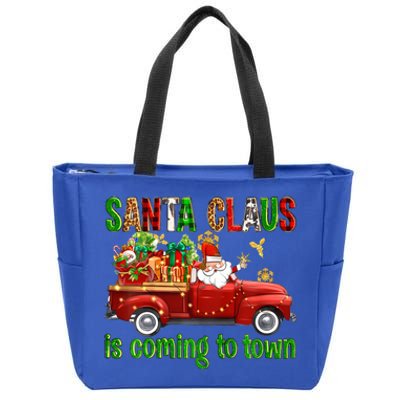 Christmas Santa Claus Is Coming To Town Xmas Red Truck Pjs Gift Zip Tote Bag