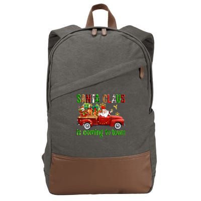 Christmas Santa Claus Is Coming To Town Xmas Red Truck Pjs Gift Cotton Canvas Backpack