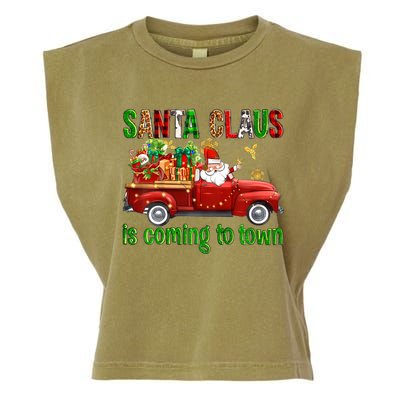 Christmas Santa Claus Is Coming To Town Xmas Red Truck Pjs Gift Garment-Dyed Women's Muscle Tee