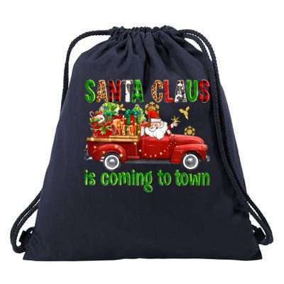 Christmas Santa Claus Is Coming To Town Xmas Red Truck Pjs Gift Drawstring Bag