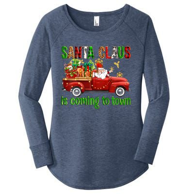 Christmas Santa Claus Is Coming To Town Xmas Red Truck Pjs Gift Women's Perfect Tri Tunic Long Sleeve Shirt