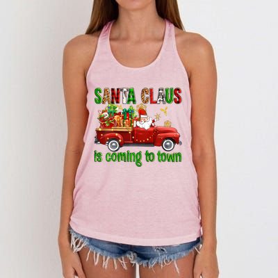 Christmas Santa Claus Is Coming To Town Xmas Red Truck Pjs Gift Women's Knotted Racerback Tank