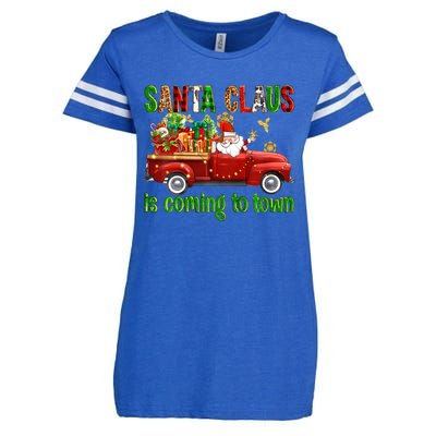 Christmas Santa Claus Is Coming To Town Xmas Red Truck Pjs Gift Enza Ladies Jersey Football T-Shirt