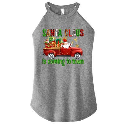 Christmas Santa Claus Is Coming To Town Xmas Red Truck Pjs Gift Women's Perfect Tri Rocker Tank