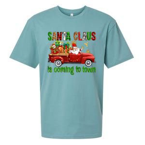 Christmas Santa Claus Is Coming To Town Xmas Red Truck Pjs Gift Sueded Cloud Jersey T-Shirt