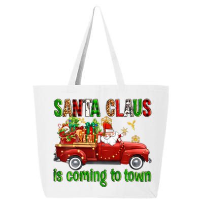 Christmas Santa Claus Is Coming To Town Xmas Red Truck Pjs Gift 25L Jumbo Tote