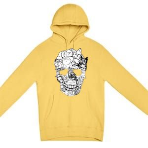 Cat Skull Cute Gift Scary Halloween Skeleton Cat Cute Gift Premium Pullover Hoodie