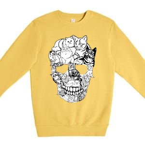 Cat Skull Cute Gift Scary Halloween Skeleton Cat Cute Gift Premium Crewneck Sweatshirt