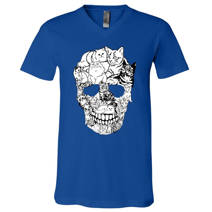 Cat Skull Cute Gift Scary Halloween Skeleton Cat Cute Gift V-Neck T-Shirt