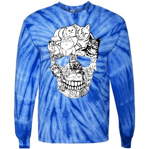 Cat Skull Cute Gift Scary Halloween Skeleton Cat Cute Gift Tie-Dye Long Sleeve Shirt