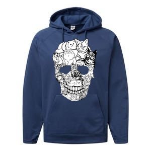 Cat Skull Cute Gift Scary Halloween Skeleton Cat Cute Gift Performance Fleece Hoodie