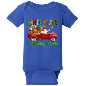 Christmas Santa Claus Is Coming To Town Xmas Red Truck Pjs Gift Baby Bodysuit