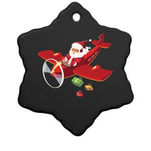 Christmas Santa Claus Pilot Flying Airplane Gift Ceramic Star Ornament